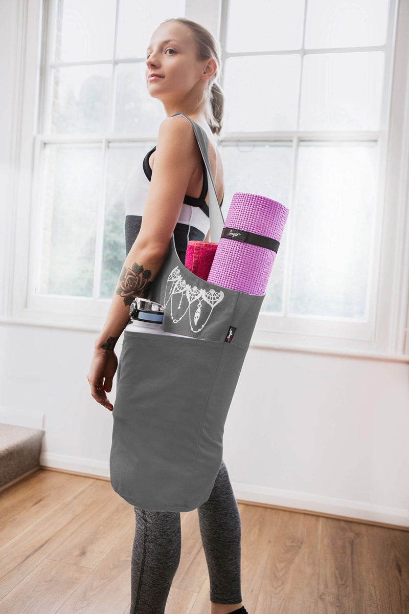 Zenifit Yoga Mat Bag â€“ Versatile Yoga Bag with Mat Straps & Storage Pockets, Holds Yoga & Pilates Mats, Lightweight & Durable, Gray and White - Image 2